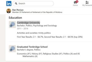 Perciun publishes his ‘Cambridge’ diploma and raises new questions