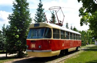 Moldovan tram on railway tracks